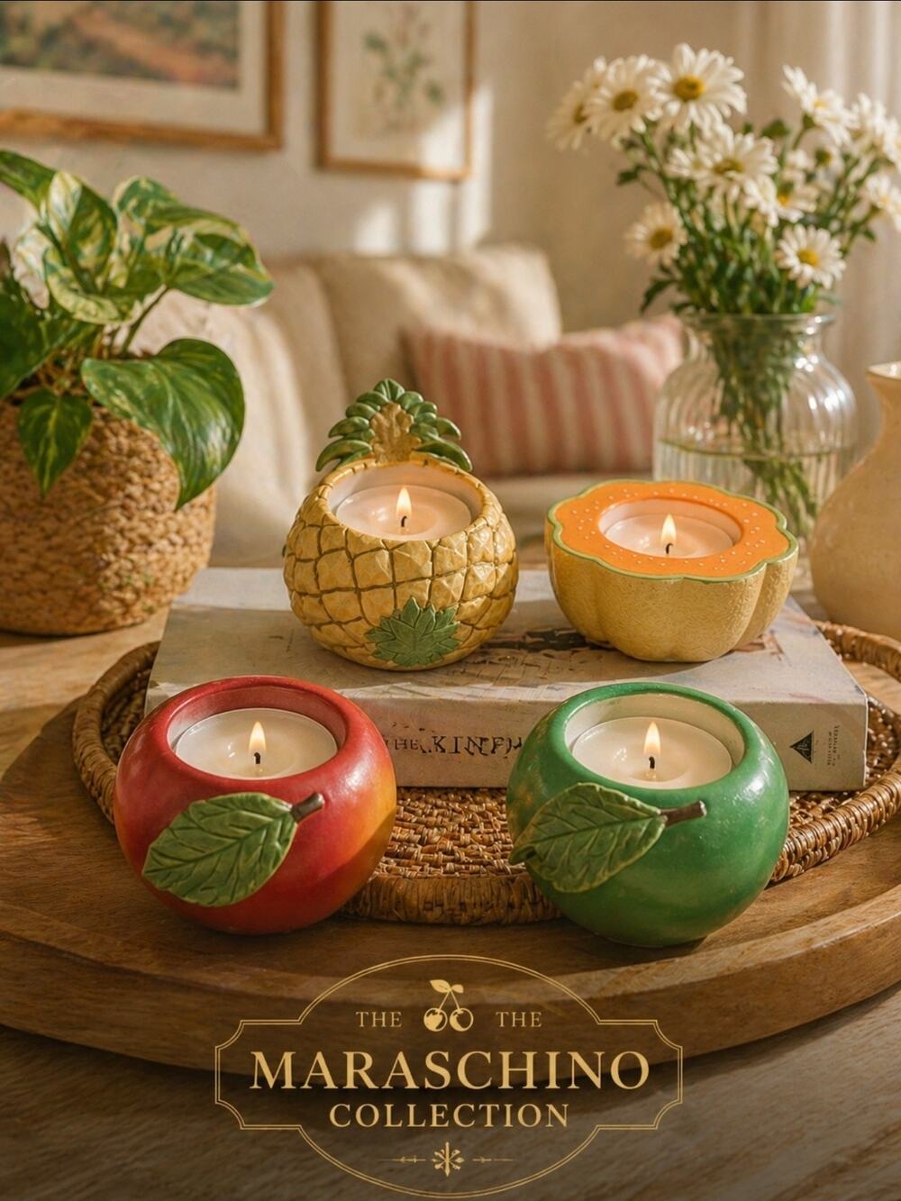 PartyLite Fruit Splash Candle Holder Set Tealight Holders Tropical Summer Decor